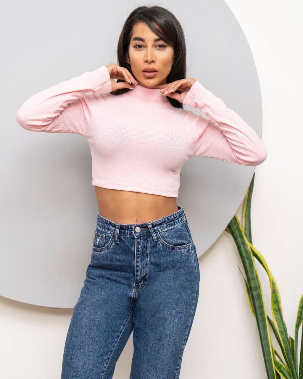 کراپ آستین بلند یقه سه سانت کوتاه